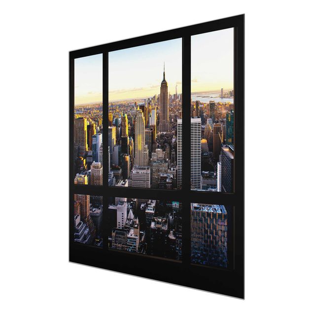 Wandbilder Fensterblick am Abend über New York