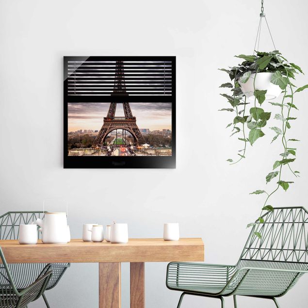 Wandbilder Glas XXL Fensterblick Jalousie - Eiffelturm Paris