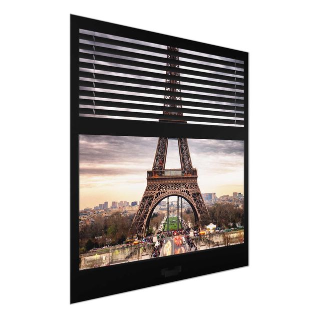 Glasbilder Fensterblick Fensterblick Jalousie - Eiffelturm Paris