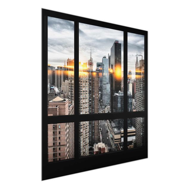 Glasbilder Fensterblick Fensterblick New York mit Sonnen-Reflexion