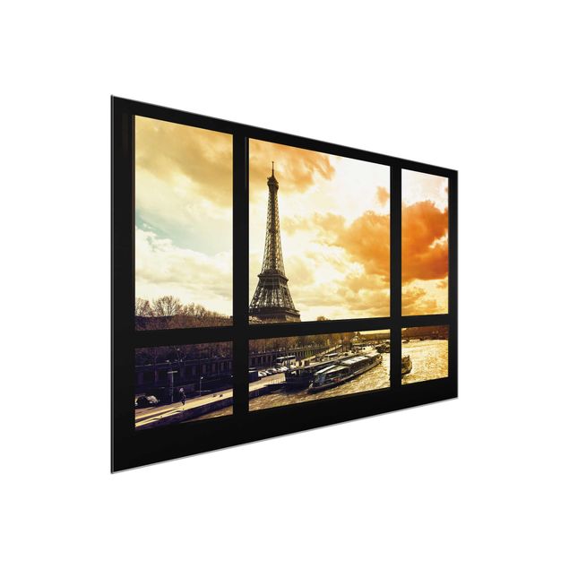 Glasbilder Fensterblick Fensterblick - Paris Eiffelturm Sonnenuntergang