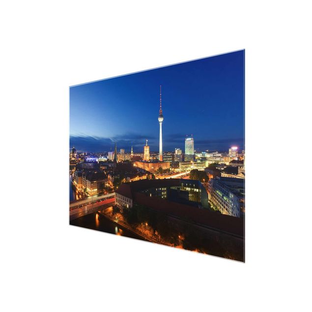 Glasbild Berlin - Fernsehturm bei Nacht - Quer 4:3