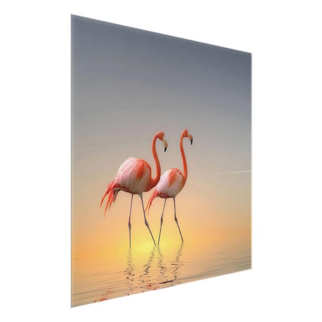 Glasbild Natur Flamingo Love