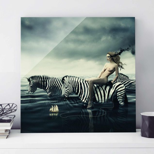 Wandbilder Tiere Frauenakt mit Zebras