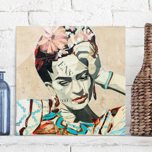 Wandbilder Glas XXL Frida Kahlo - Collage No.1