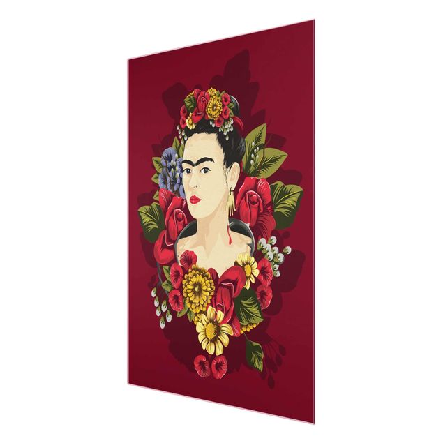 Glas Wandbilder Frida Kahlo - Rosen