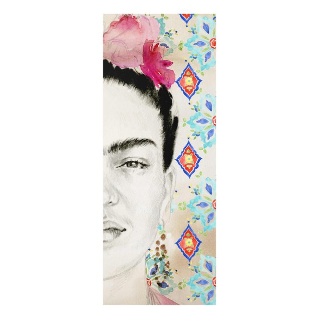 Glasbild - Frida mit rosa Blüten I - Panel