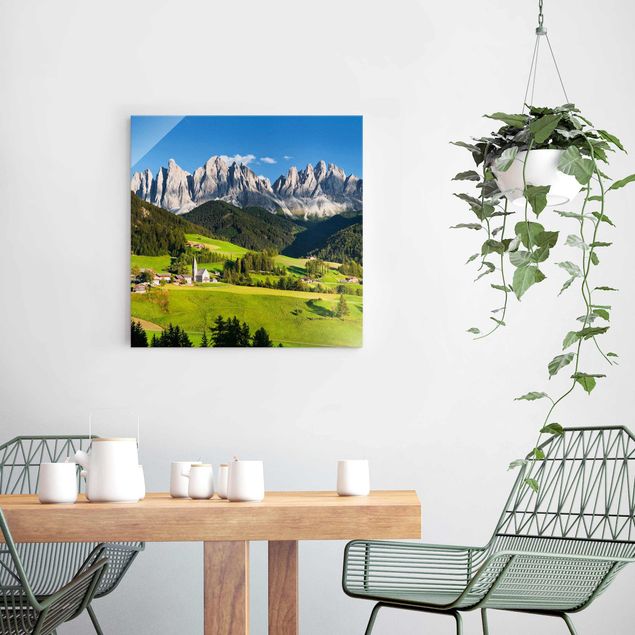 Glasbild Landschaften Geislerspitzen in Südtirol
