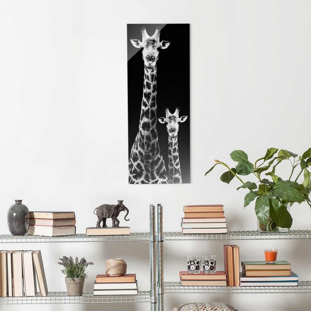 Schwarz-Weiß Glasbilder Giraffen Duo schwarz-weiss