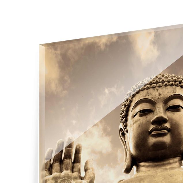 Glasbild - Großer Buddha Sepia - Hoch 3:4