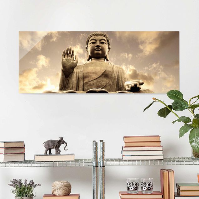 Wandbilder Glas XXL Großer Buddha Sepia