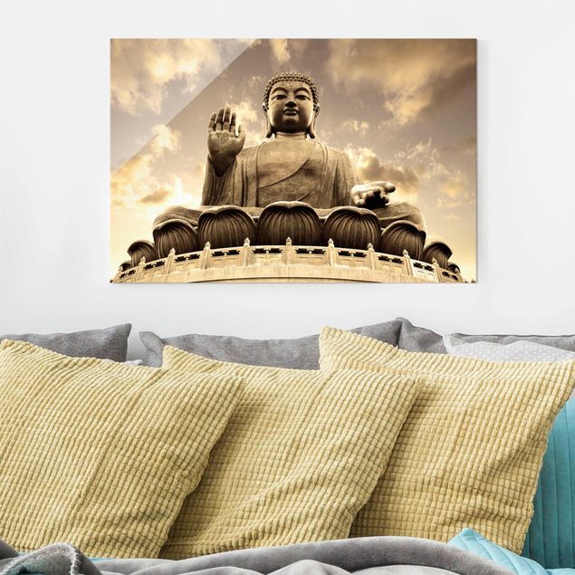 Glasbild Buddha Großer Buddha Sepia