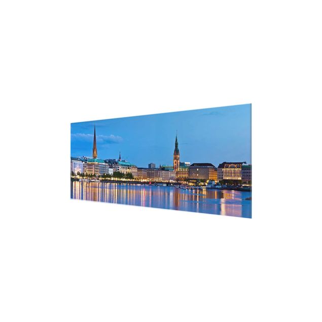 Glasbild - Hamburg Skyline - Panorama Quer