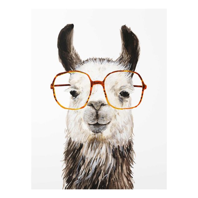 Glasbilder Hippes Lama mit Brille IV