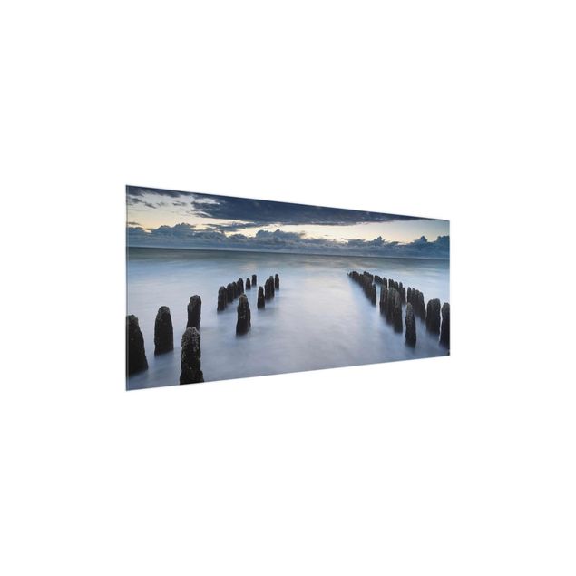 Glasbilder Natur Holzbuhnen in der Nordsee auf Sylt