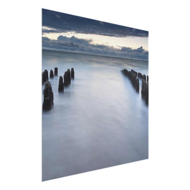 Glasbilder Natur Holzbuhnen in der Nordsee auf Sylt