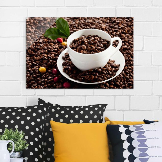 Bilder für die Wand Kaffeetasse mit gerösteten Kaffeebohnen