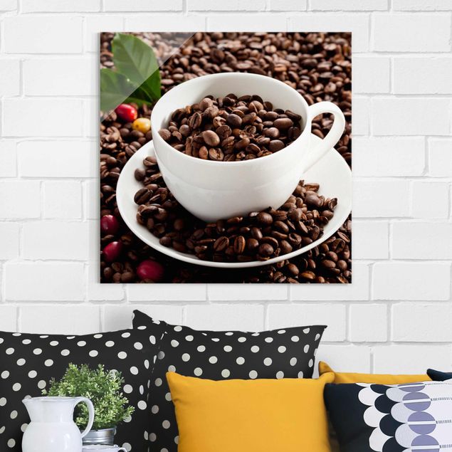 Wandbilder Kaffeetasse mit gerösteten Kaffeebohnen