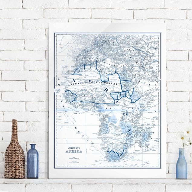 Glasbilder XXL Karte in Blautönen - Afrika