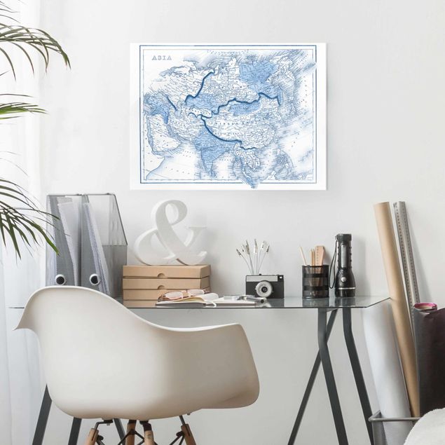 Schöne Wandbilder Karte in Blautönen - Asien