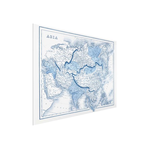 Bilder auf Glas Karte in Blautönen - Asien