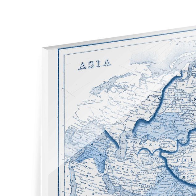 Glasbild - Karte in Blautönen - Asien - Querformat 3:4