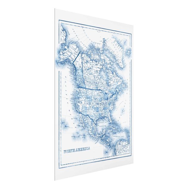 Glasbilder Karte in Blautönen - Nordamerika