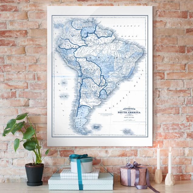 Glasbilder XXL Karte in Blautönen - Südamerika