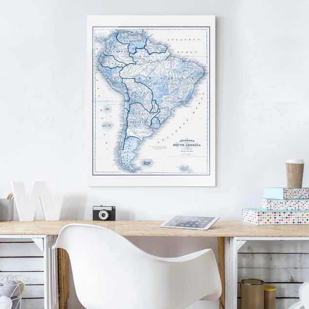Wandbilder Karte in Blautönen - Südamerika