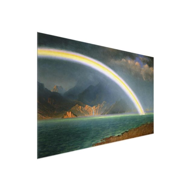 Glasbilder Landschaft Albert Bierstadt - Regenbogen über Jenny Lake