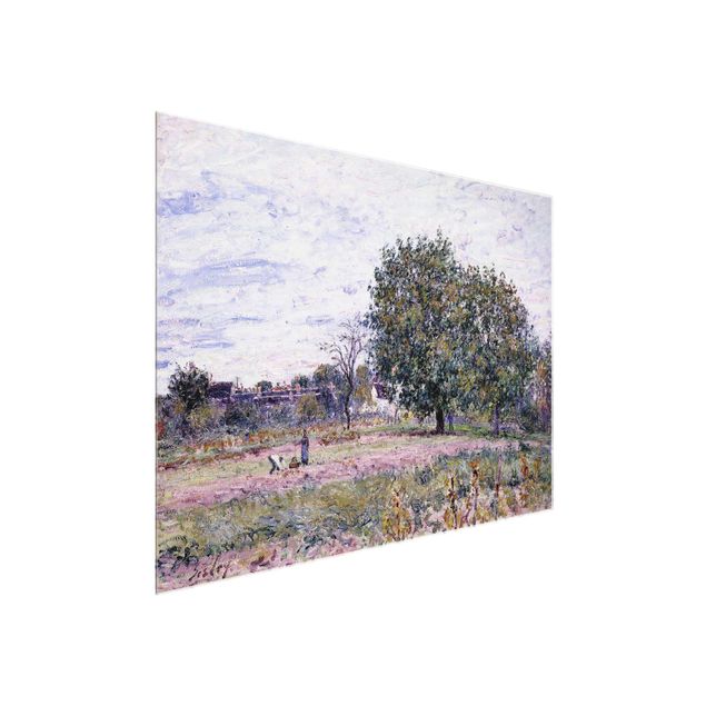 Glasbild - Kunstdruck Alfred Sisley - Walnussbäume im Abendlicht - Anfang Oktober - Quer 4:3