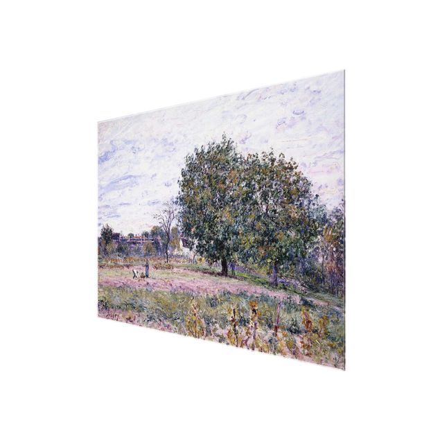 Glasbild - Kunstdruck Alfred Sisley - Walnussbäume im Abendlicht - Anfang Oktober - Quer 4:3