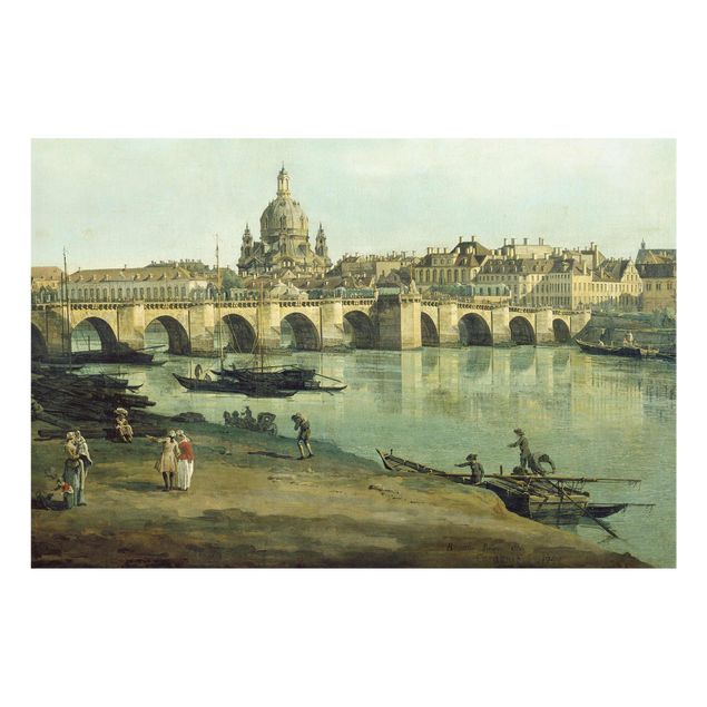 Glasbild - Kunstdruck Bernardo Bellotto - Dresden vom rechten Elbufer unterhalb der Augustusbrücke - Quer 3:2