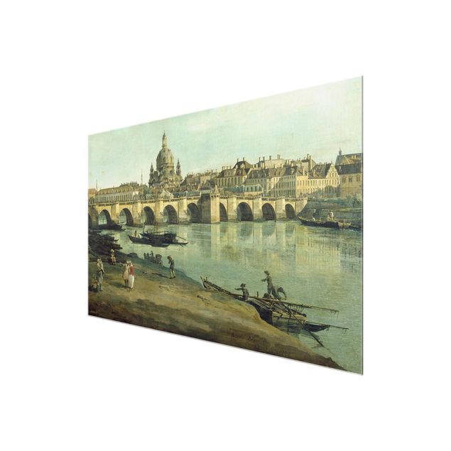 Glasbild - Kunstdruck Bernardo Bellotto - Dresden vom rechten Elbufer unterhalb der Augustusbrücke - Quer 3:2