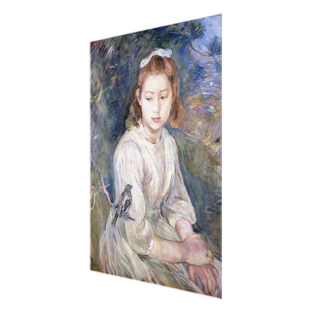 Glasbild - Kunstdruck Berthe Morisot - Junges Mädchen mit einem Vogel - Hoch 3:4