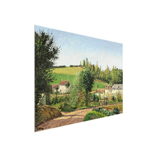 Glasbild - Kunstdruck Camille Pissarro - Kleines Dorf nahe Pontoise - Impressionismus Quer 4:3