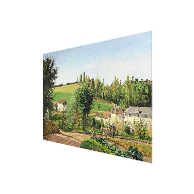 Glasbild - Kunstdruck Camille Pissarro - Kleines Dorf nahe Pontoise - Impressionismus Quer 4:3