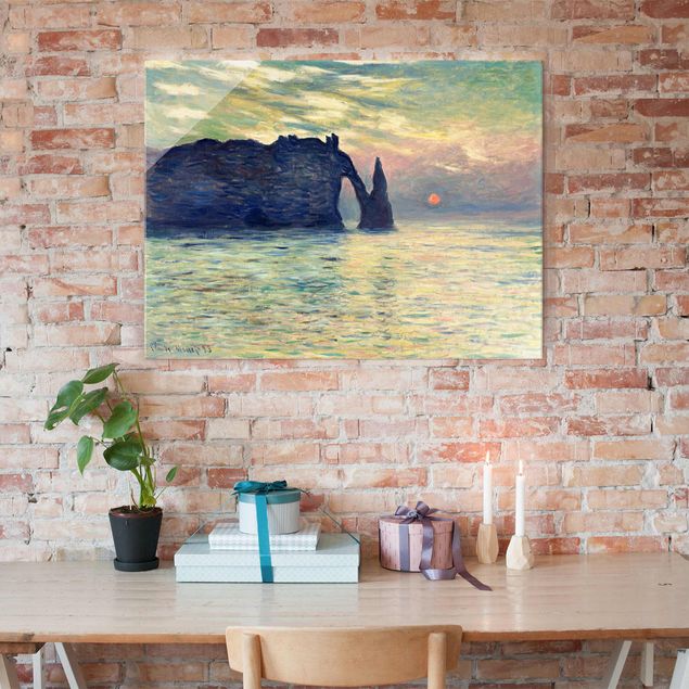 Strand Glasbilder Claude Monet - Felsen Sonnenuntergang