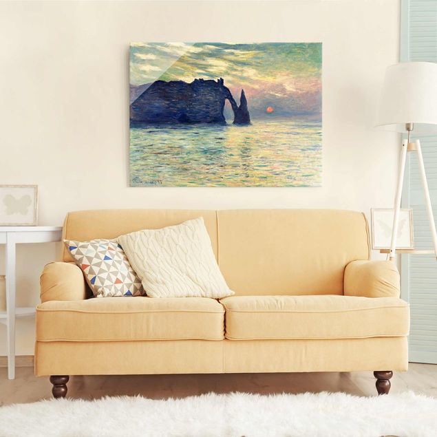 Wandbilder Glas XXL Claude Monet - Felsen Sonnenuntergang