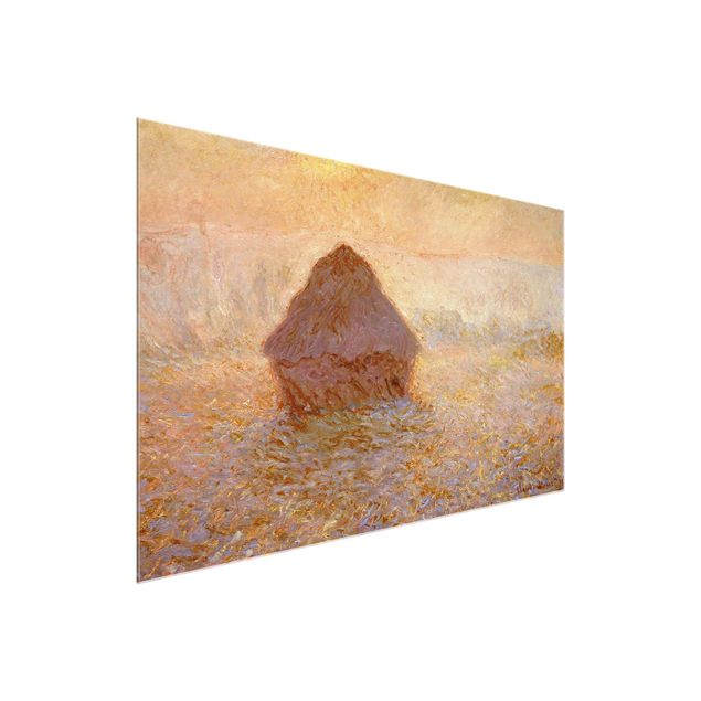 Glasbild Landschaften Claude Monet - Heuhaufen im Nebel