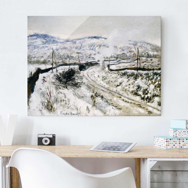 Glasbilder XXL Claude Monet - Zug im Schnee