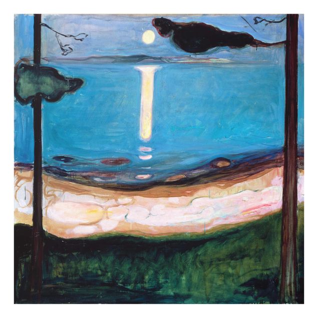 Glasbild Landschaften Edvard Munch - Mondnacht