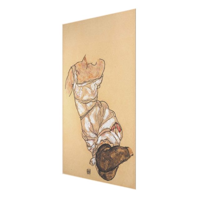 Glasbilder Egon Schiele - Weiblicher Torso in Unterwäsche