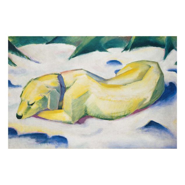 Glasbild - Kunstdruck Franz Marc - Liegender Hund im Schnee - Expressionismus Quer 3:2