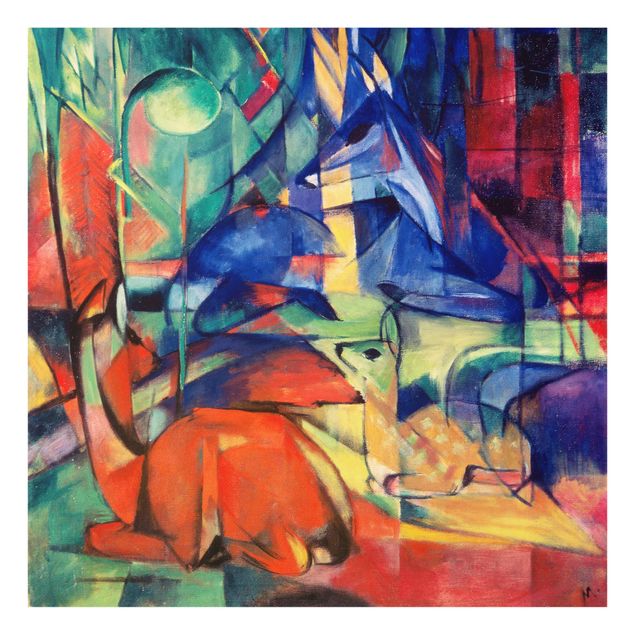 Glasbild - Kunstdruck Franz Marc - Rehe im Walde II - Expressionismus Quadrat 1:1