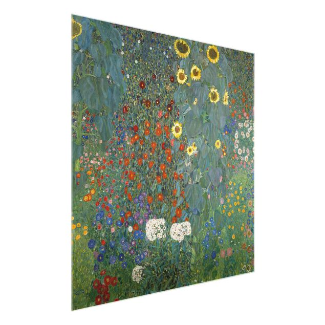 Glasbild Natur Gustav Klimt - Garten Sonnenblumen