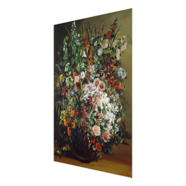 Glas Wandbilder Gustave Courbet - Blumenstrauß in Vase