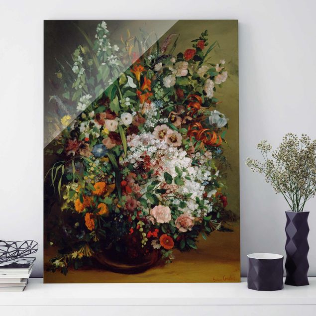 Wandbilder Glas XXL Gustave Courbet - Blumenstrauß in Vase