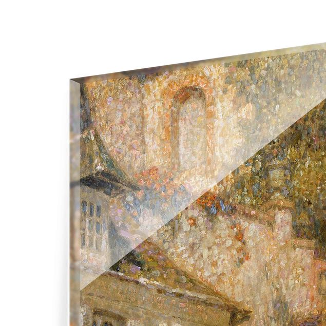 Glasbild - Kunstdruck Henri Le Sidaner - Häuser zu Füßen der Kirche - Hoch 3:4