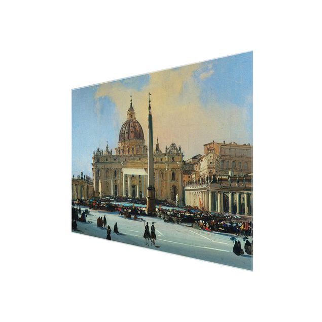 Glasbild - Kunstdruck Ippolito Caffi - Papstsegnung auf dem Petersplatz in Rom - Quer 4:3